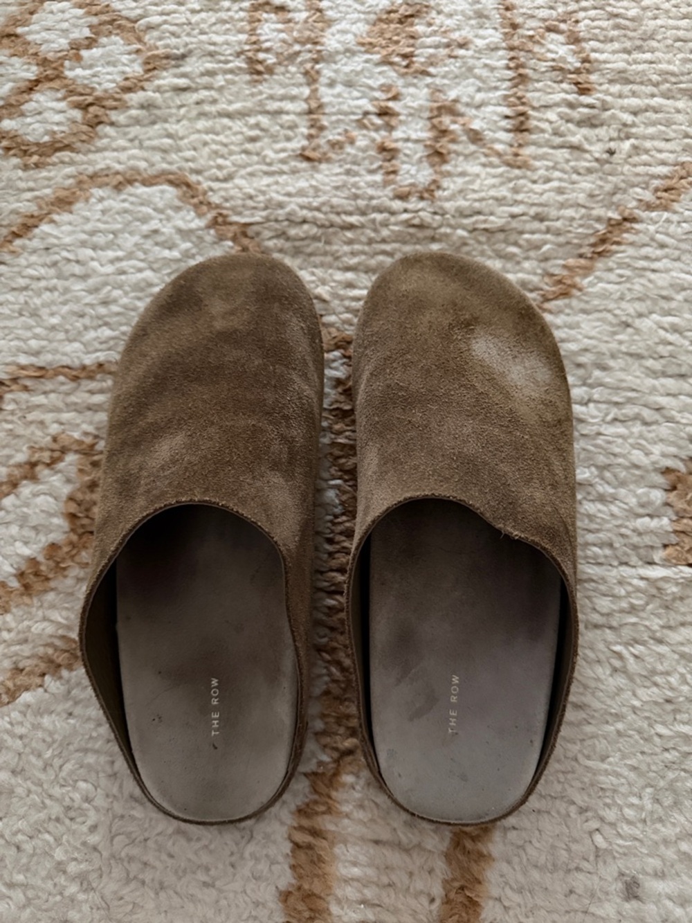 The Row Hudson Suede Slip-On Mules in military color **Sold out**